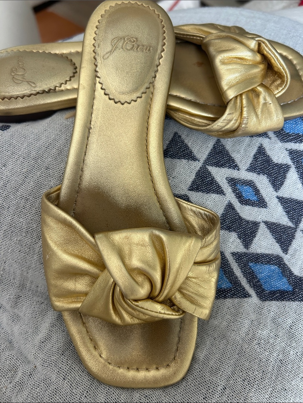 J. Crew Metallic Gold Knotted Slide Sandals 6.5